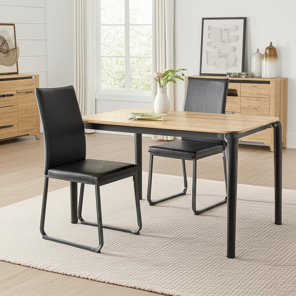 Set of Two Black Upholstered Faux Leather Dining Side Chairs