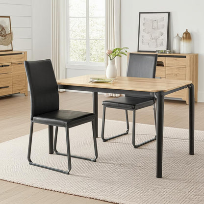 Set of Two Black Upholstered Faux Leather Dining Side Chairs