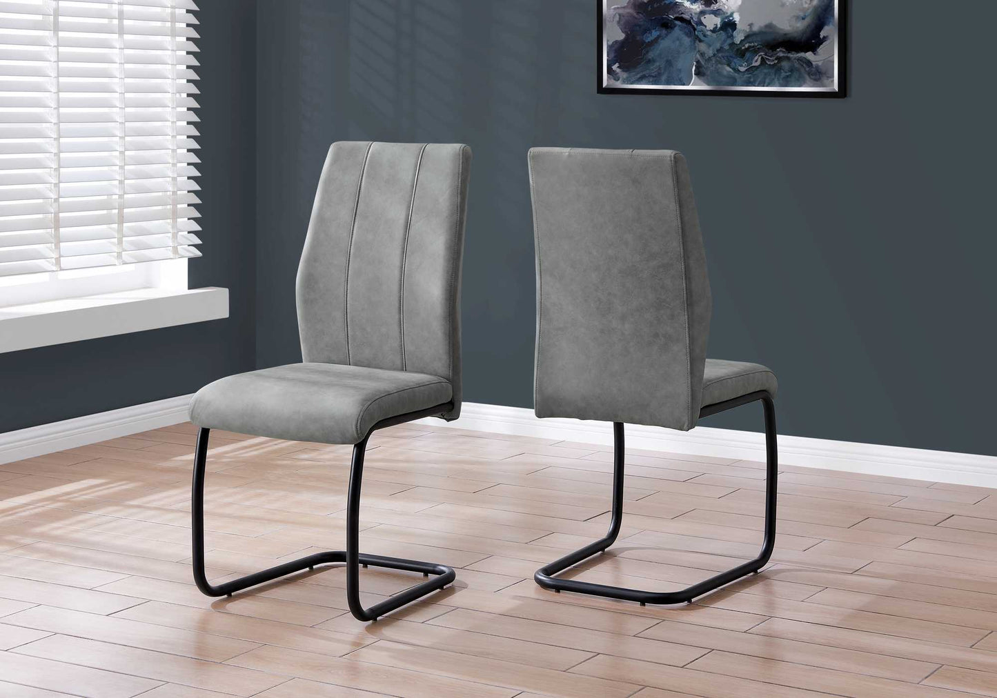 Set of Two Gray And Black Upholstered Polyester Dining Side Chairs