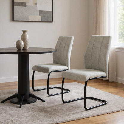 Set of Two Gray And Black Upholstered Polyester Dining Side Chairs