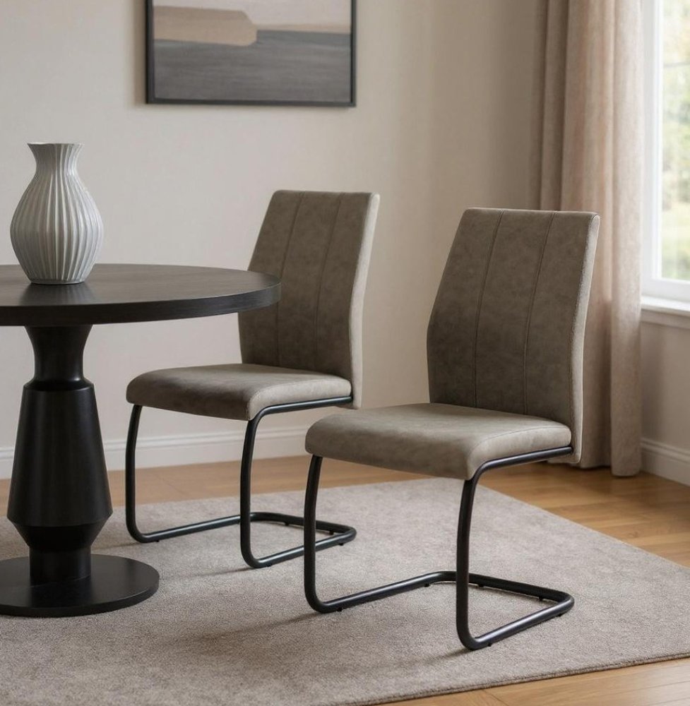 Set of Two Gray And Black Upholstered Polyester Dining Side Chairs