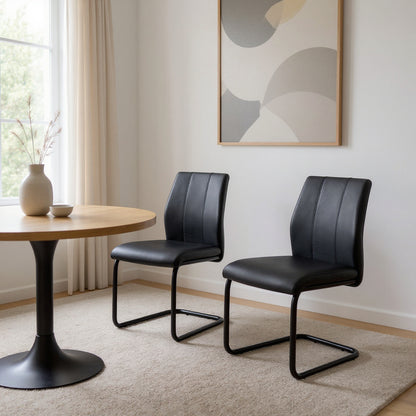 Set of Two Black Upholstered Faux Leather Dining Side Chairs