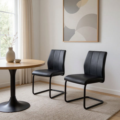 Set of Two Black Upholstered Faux Leather Dining Side Chairs
