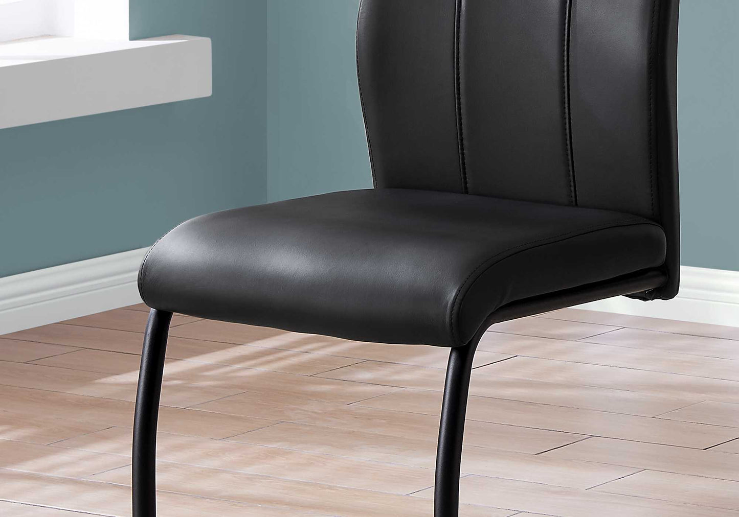 Set of Two Gray And Black Upholstered Faux Leather Dining Side Chairs