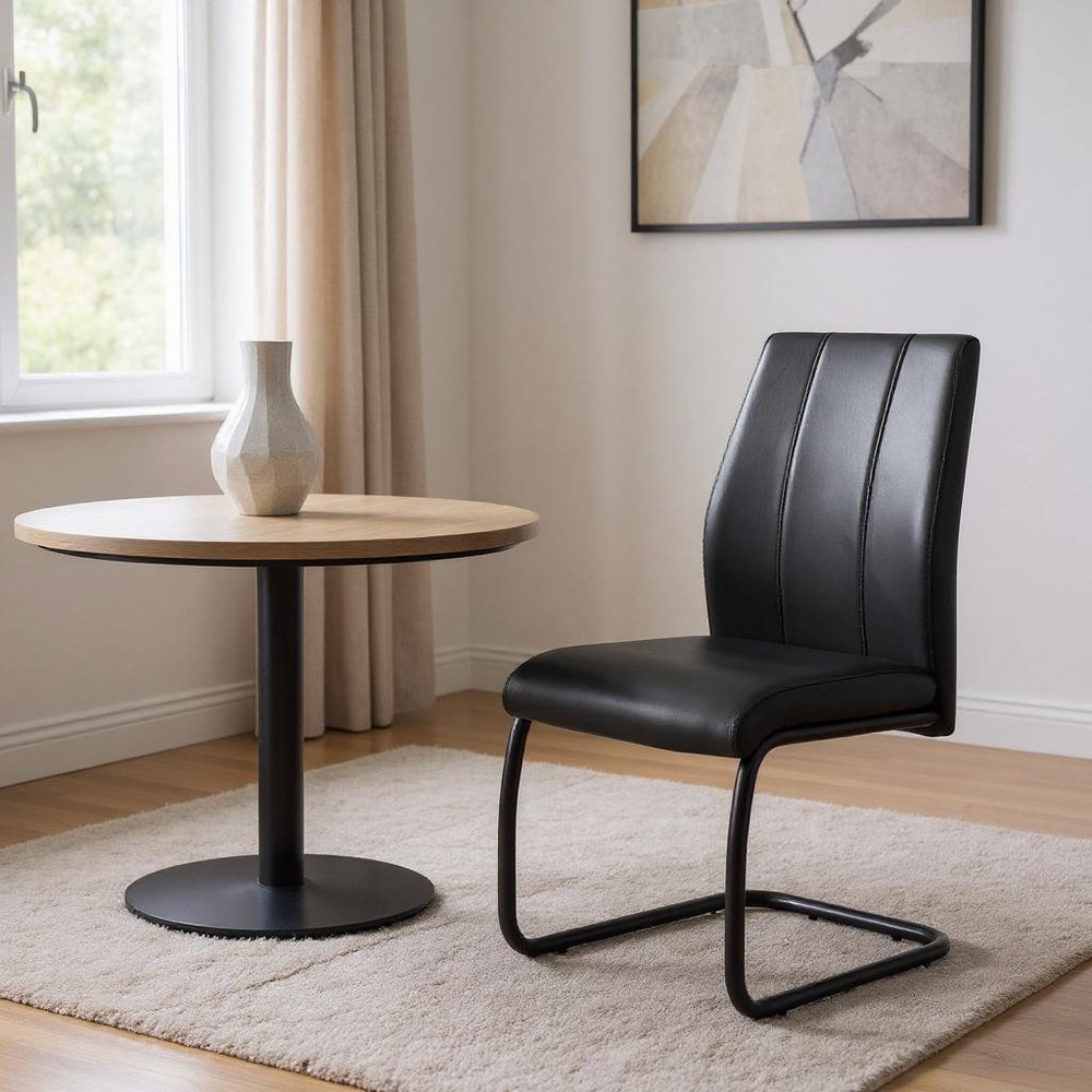 Set of Two Gray And Silver Upholstered Faux Leather Dining Side Chairs