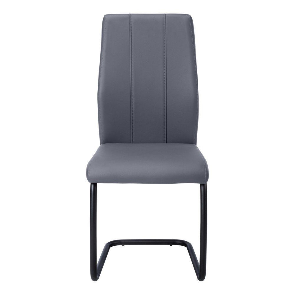 Set of Two Gray And Silver Upholstered Faux Leather Dining Side Chairs