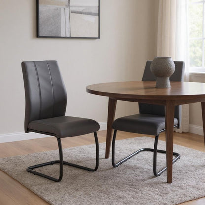 Set of Two Gray And Silver Upholstered Faux Leather Dining Side Chairs