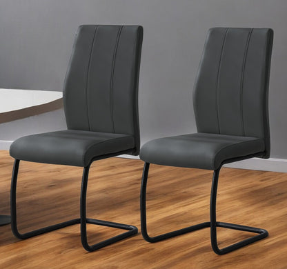 Set of Two Gray And Silver Upholstered Faux Leather Dining Side Chairs