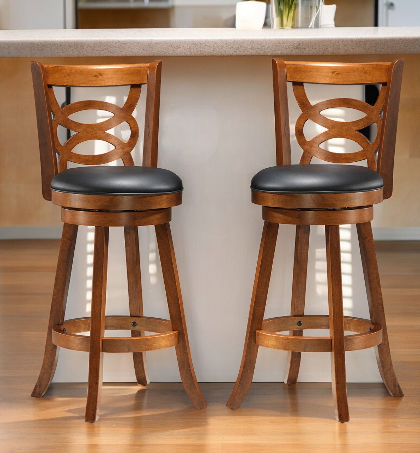 Set of Two 29 " Black And Brown Solid Wood Bar Chairs