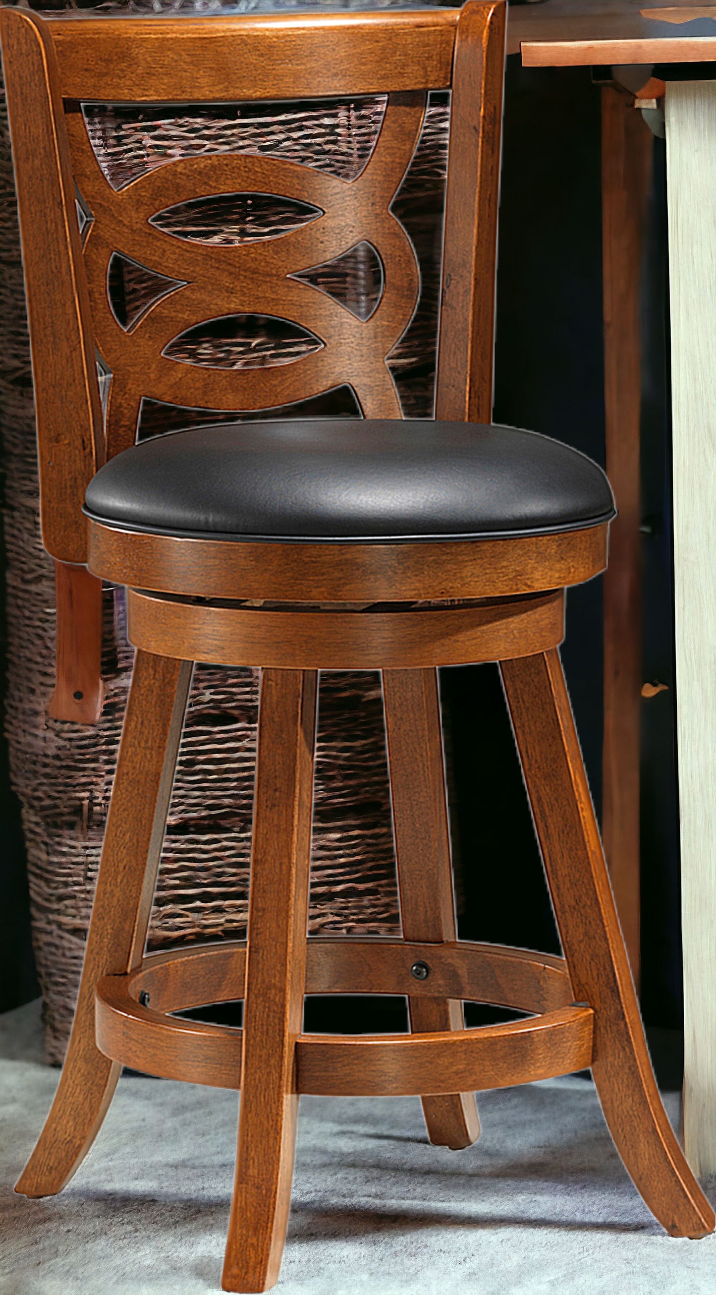 Set of Two 24 " Black And Brown Solid Wood Bar Chairs