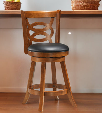 Set of Two 24 " Black And Brown Solid Wood Bar Chairs