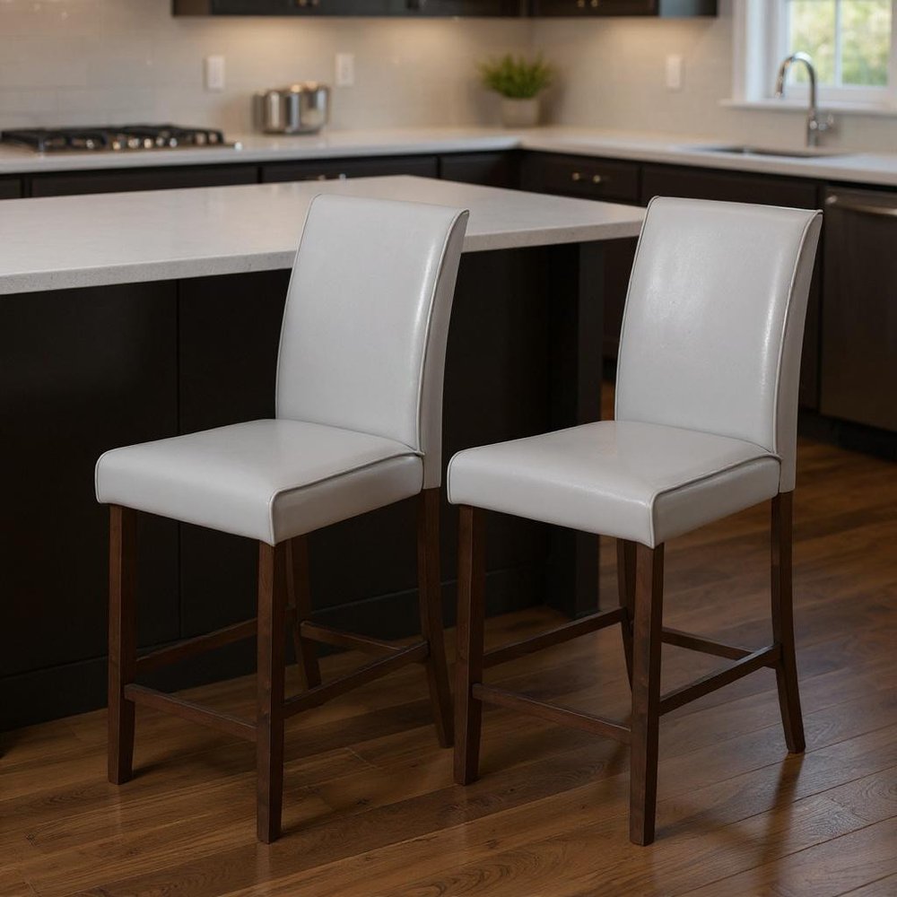 Set of Two 25 " Gray And Brown Solid Wood Counter Height Bar Chairs