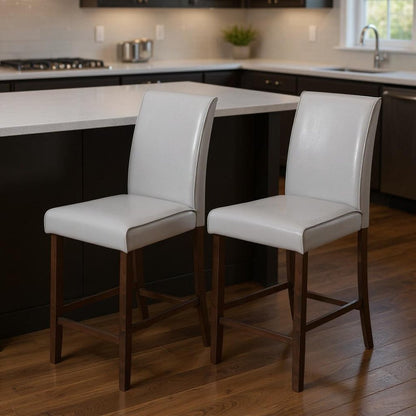 Set of Two 25 " Gray And Brown Solid Wood Counter Height Bar Chairs