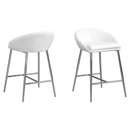 Set of Two 24" White And Silver Leather Match And Metal Low Back Bar Chairs