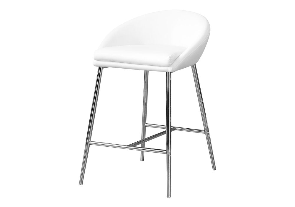 Set of Two 24" White and Silver Metal Low Back Bar Chairs