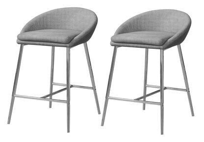 Set of Two 24" Gray And Silver Fabric And Metal Low Back Bar Chairs