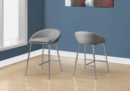 Set of Two 24" Gray And Silver Fabric And Metal Low Back Bar Chairs