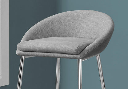 Set of Two 30" Gray And Silver Fabric And Metal Low Back Bar Chairs