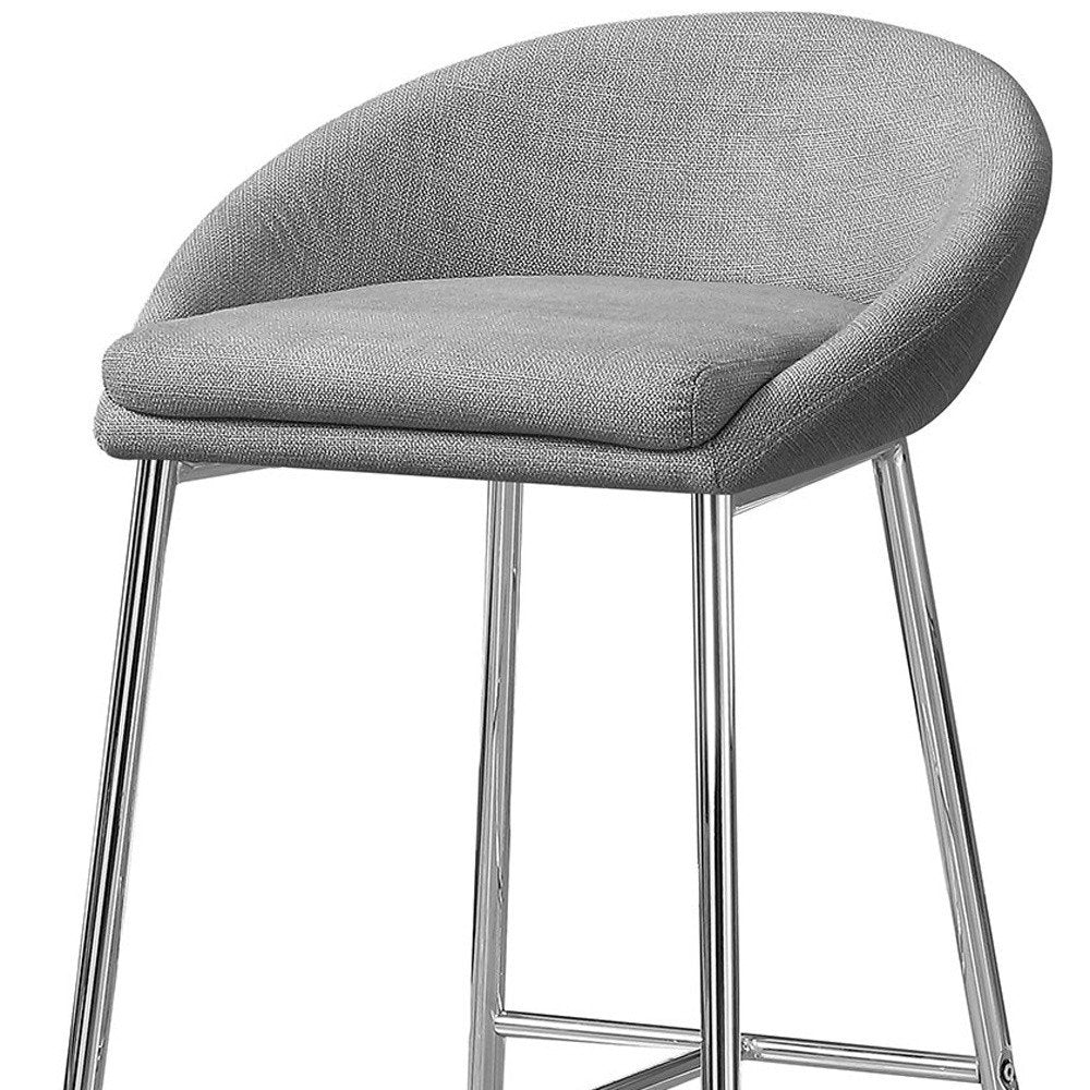 Set of Two 30" Gray And Silver Fabric And Metal Low Back Bar Chairs