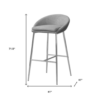 Set of Two 30" Gray And Silver Fabric And Metal Low Back Bar Chairs