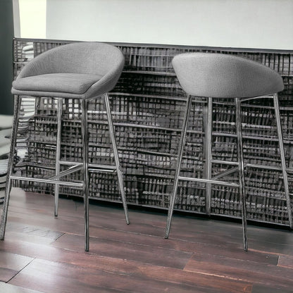 Set of Two 30" Gray and Silver Metal Low Back Bar Chairs