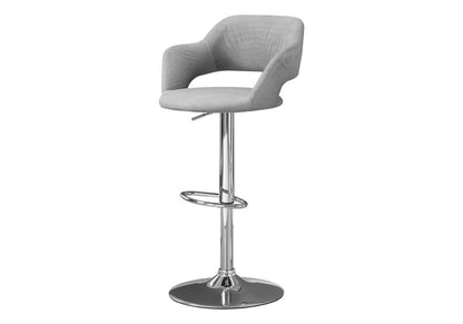 Light Gray And Silver Fabric And Metal Low Back Bar Chair