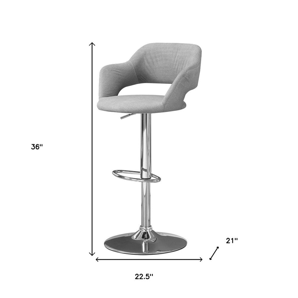Light Gray And Silver Fabric And Metal Low Back Bar Chair