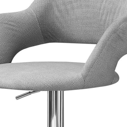 Light Gray And Silver Fabric And Metal Low Back Bar Chair
