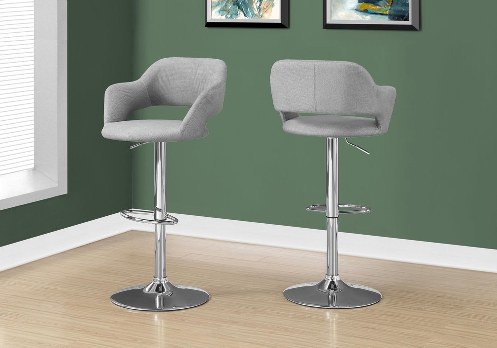 Light Gray And Silver Fabric And Metal Low Back Bar Chair