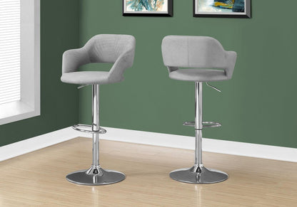 Light Gray And Silver Fabric And Metal Low Back Bar Chair