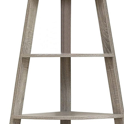 60" Taupe Wood Four Tier Corner Bookcase