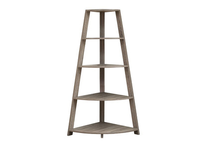 60" Taupe Wood Four Tier Corner Bookcase