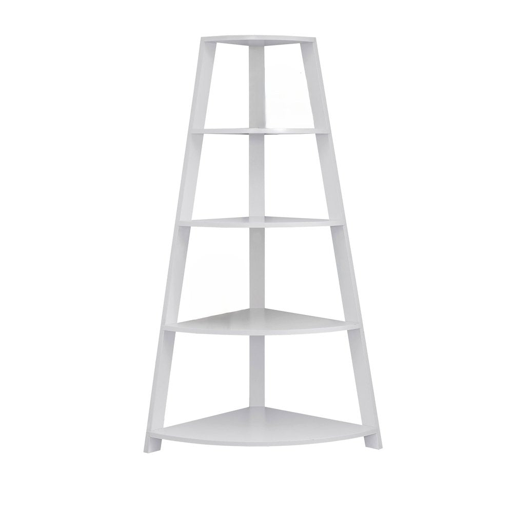 White Wood Four Tier Corner Bookcase