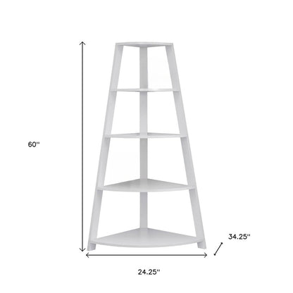 White Wood Four Tier Corner Bookcase
