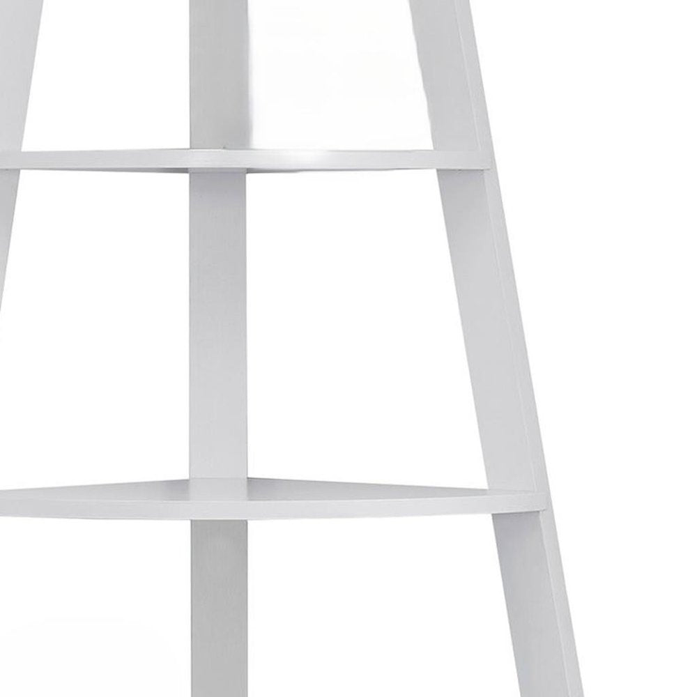 White Wood Four Tier Corner Bookcase
