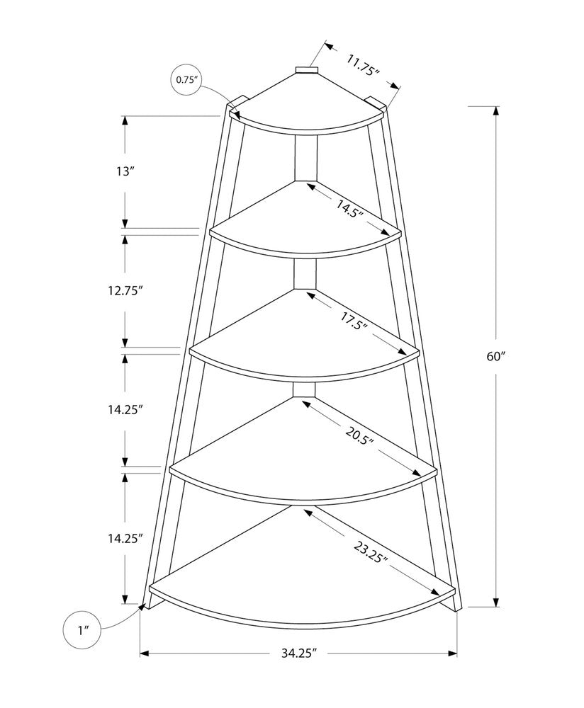 White Wood Four Tier Corner Bookcase