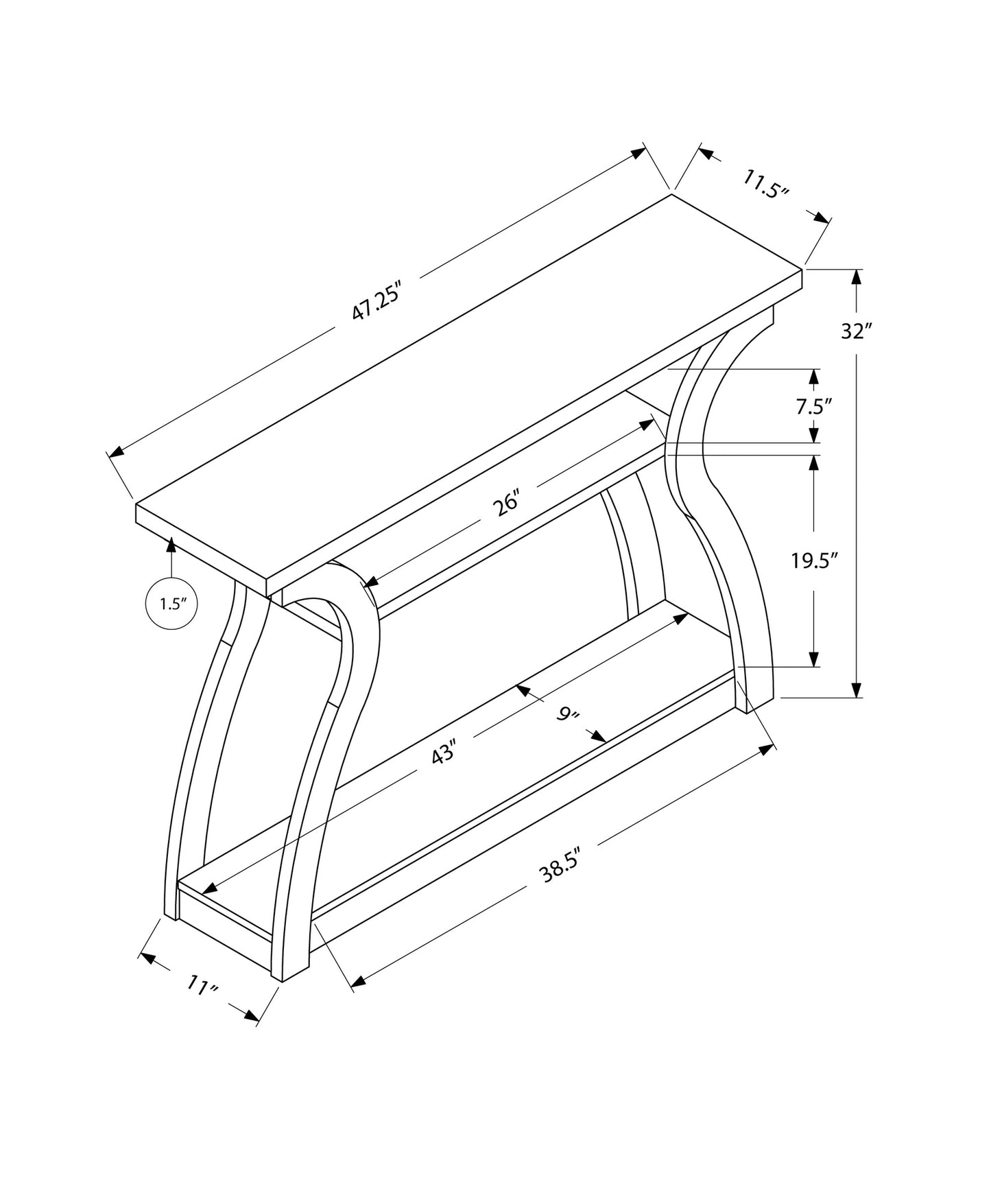 47" White Floor Shelf Console Table With Shelves