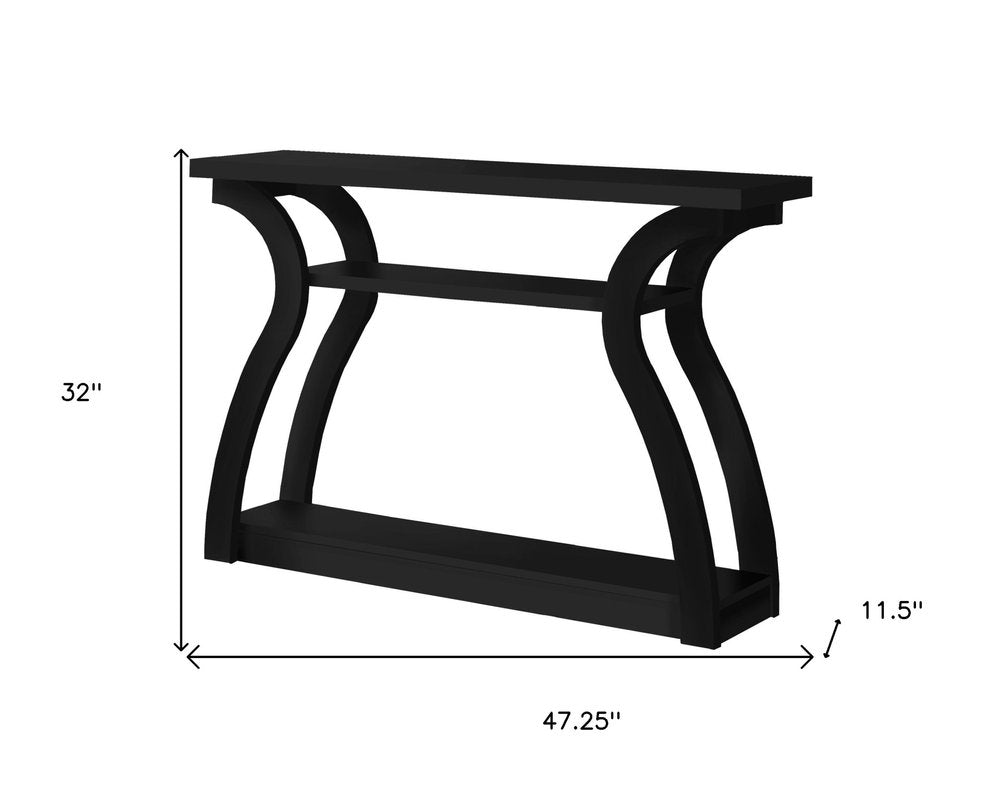 47" Black Floor Shelf Console Table With Shelves