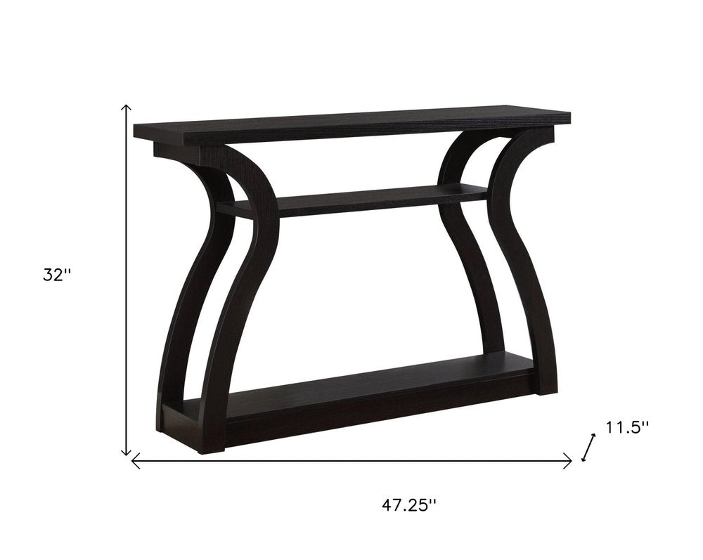 47" Espresso Floor Shelf Console Table With Storage