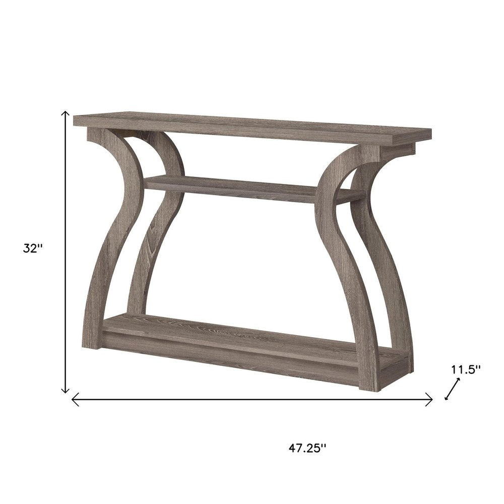 47" Taupe Floor Shelf Console Table With Storage