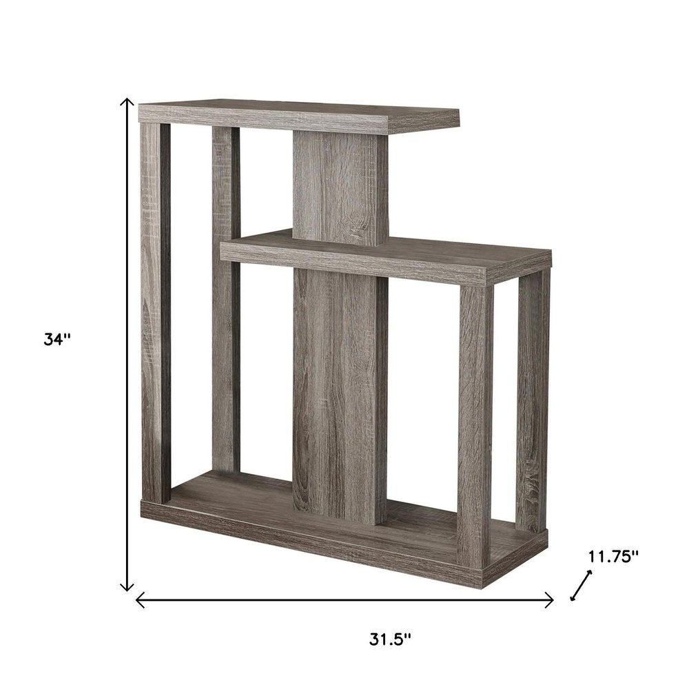 32" Taupe Free form Floor Shelf Console Table With Storage