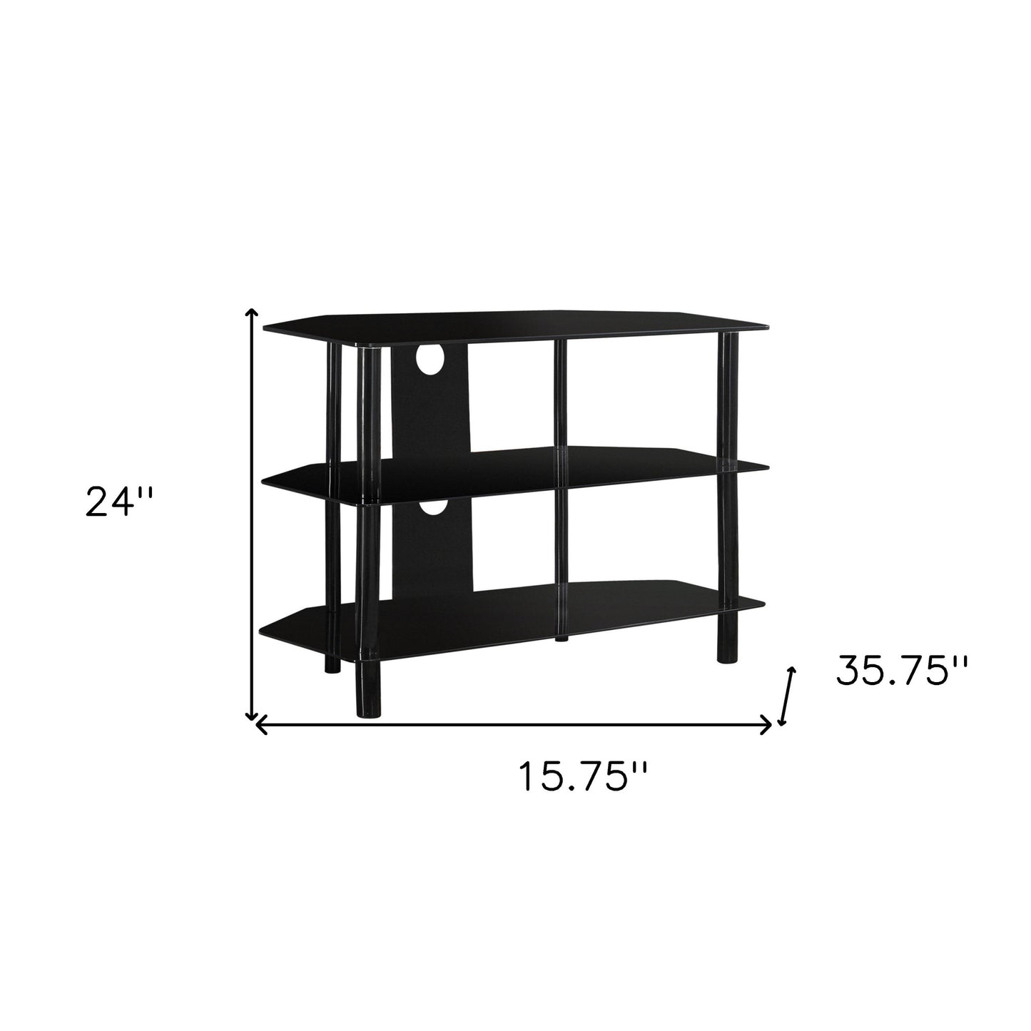 16" Black Metal Open Shelving TV Stand