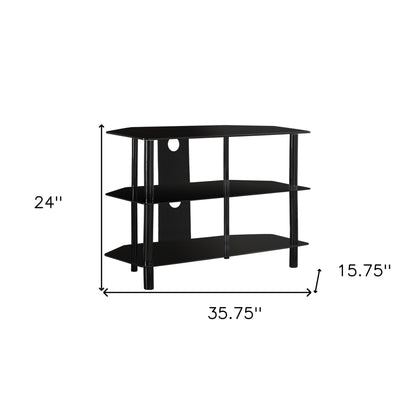 36" Black Metal Open Shelving TV Stand