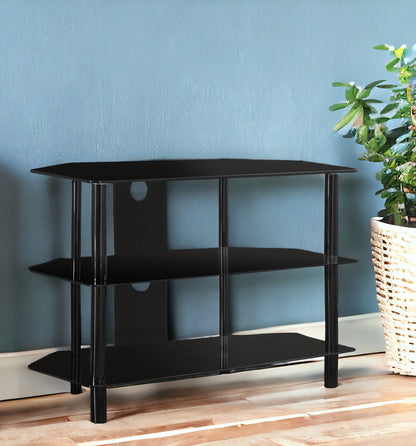 16" Black Metal Open Shelving TV Stand