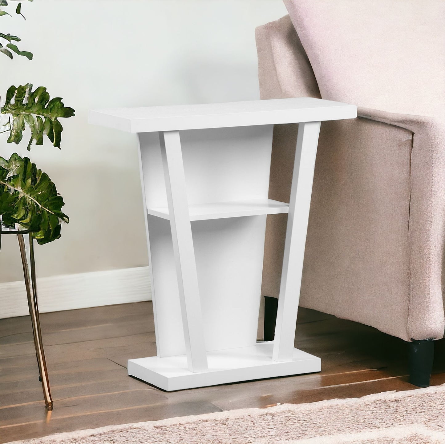 34" White End Table With Two Shelves