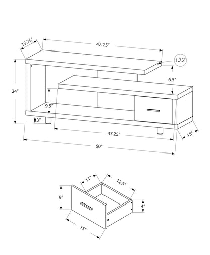 60" Dark Brown Cabinet Enclosed Storage TV Stand