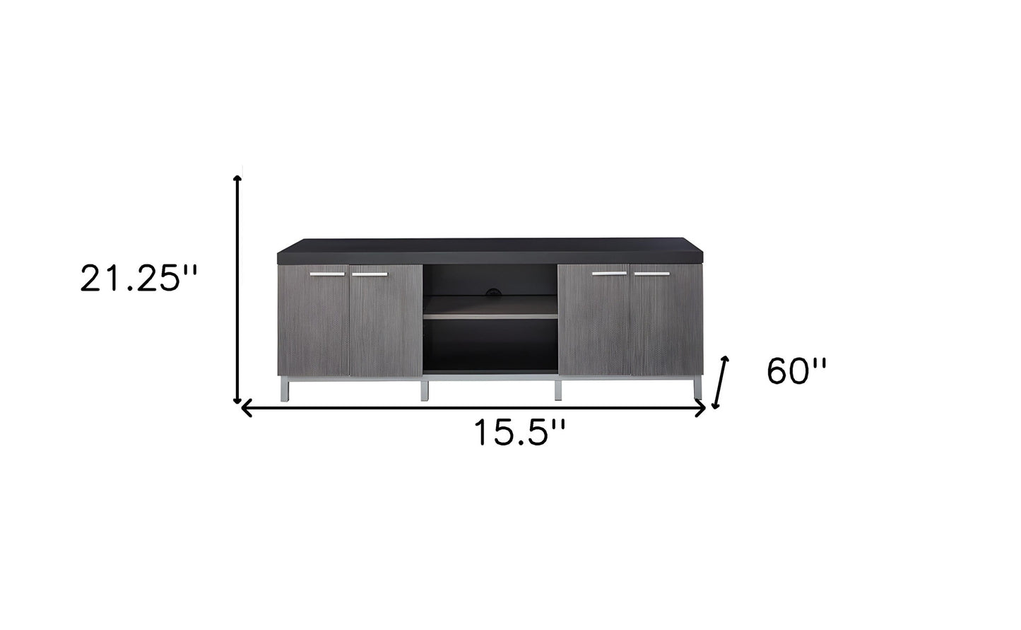 16" Black and Gray Cabinet Enclosed Storage TV Stand