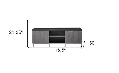 16" Black and Gray Cabinet Enclosed Storage TV Stand