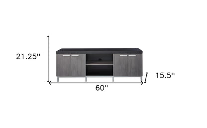 60" Black and Gray Cabinet Enclosed Storage TV Stand