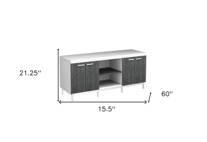 16" Black and Gray Cabinet Enclosed Storage TV Stand